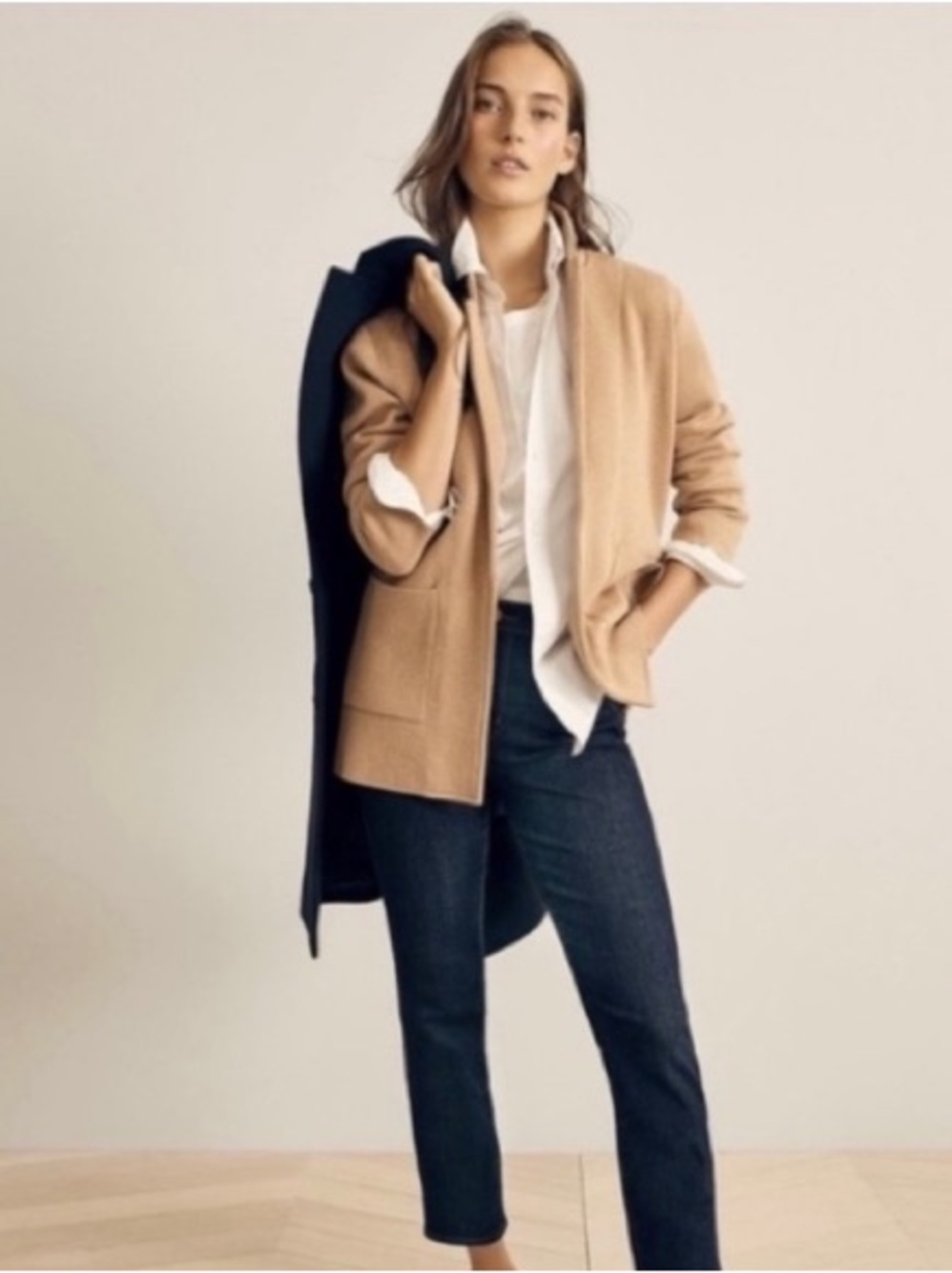 J. Crew 365 Sophie Open Front Sweater Blazer in Camel blogger favorite sz M